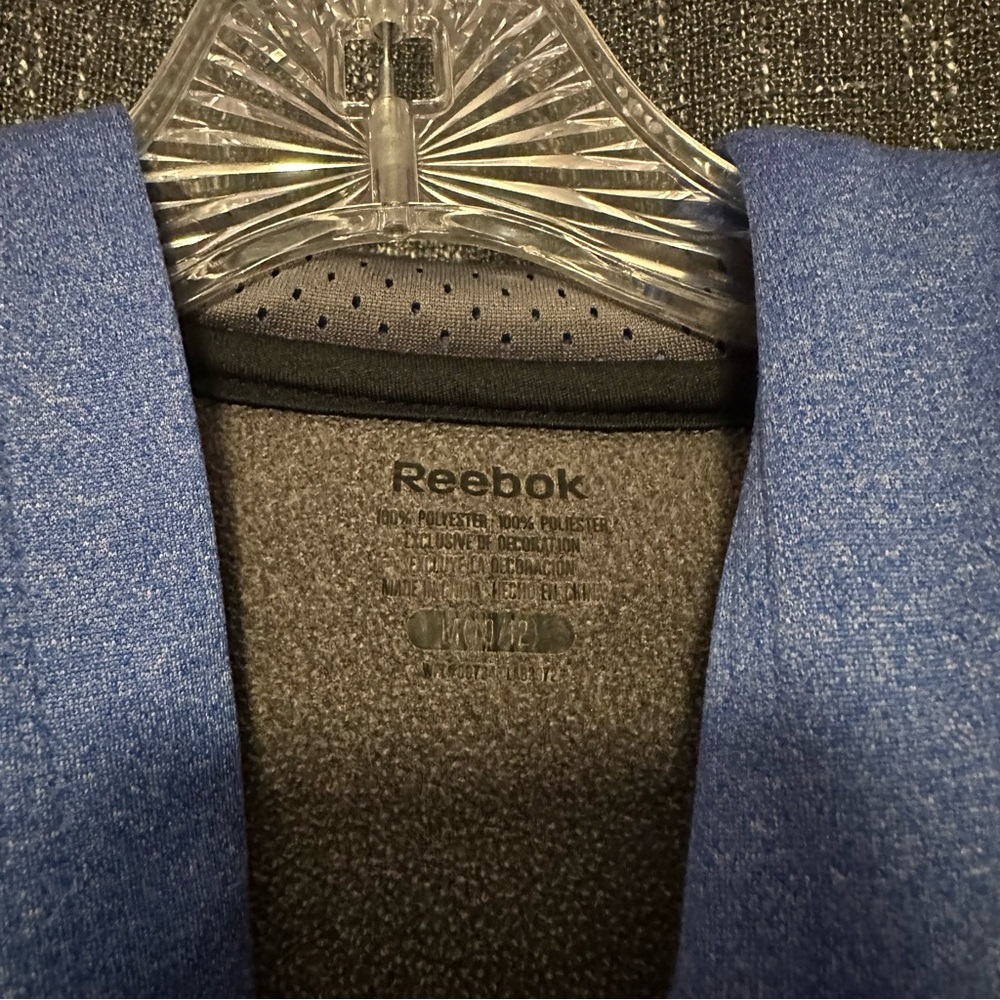 Reebok Heather Blue Charcoal Grey Hoodie Pullover Jacket (Kid's Medium) - Picture 5 of 9